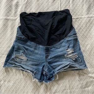 Isabel Maternity Distressed Midi Jean Shorts